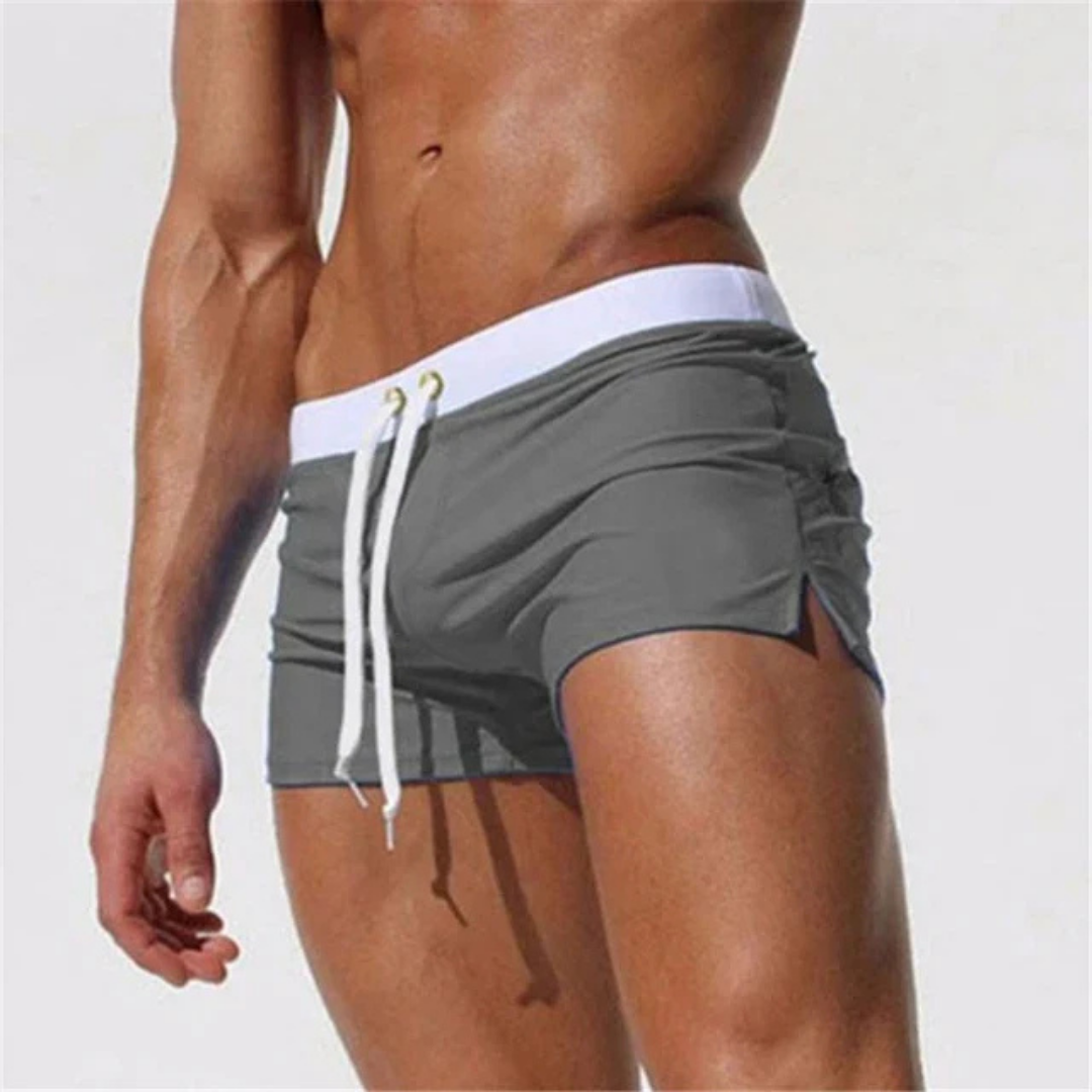 Homme Short de Bain Slim avec Cordon de Serrage et Ceinture Contrastée