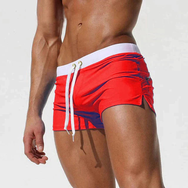 Homme Short de Bain Slim avec Cordon de Serrage et Ceinture Contrastée