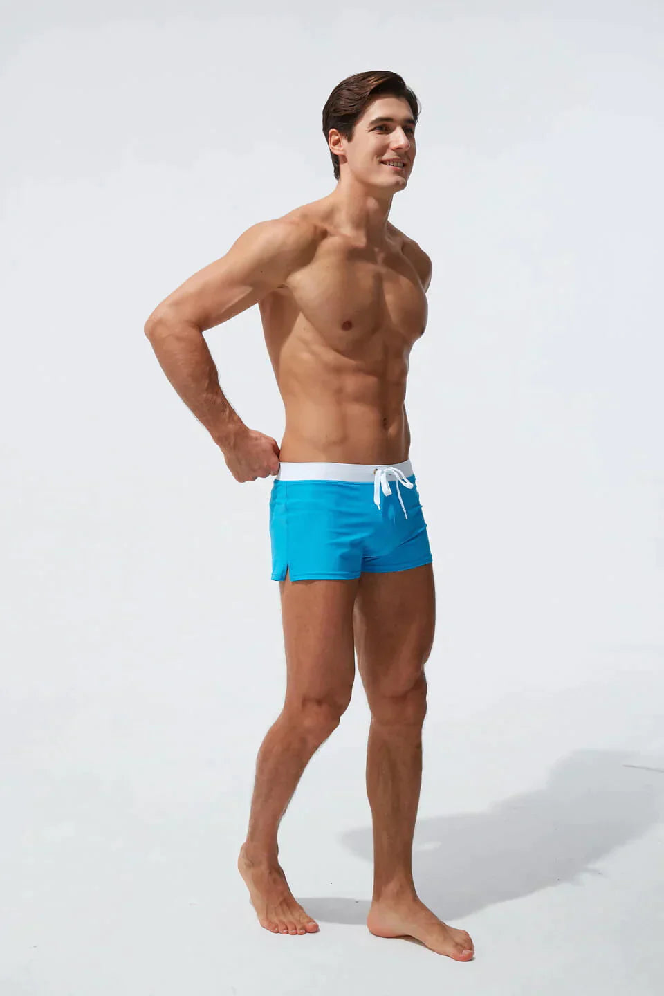 Homme Short de Bain Slim avec Cordon de Serrage et Ceinture Contrastée