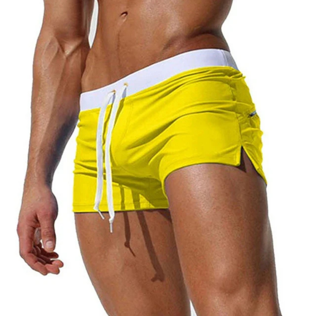 Homme Short de Bain Slim avec Cordon de Serrage et Ceinture Contrastée