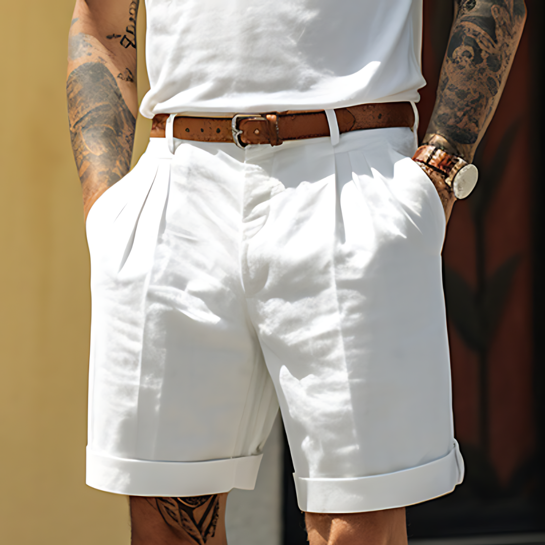 Homme Short Habillé à Plis avec Revers