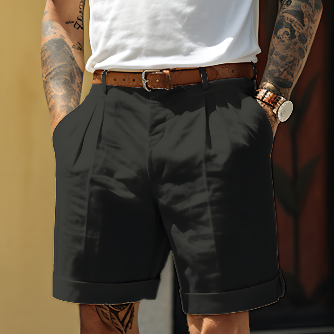 Homme Short Habillé à Plis avec Revers