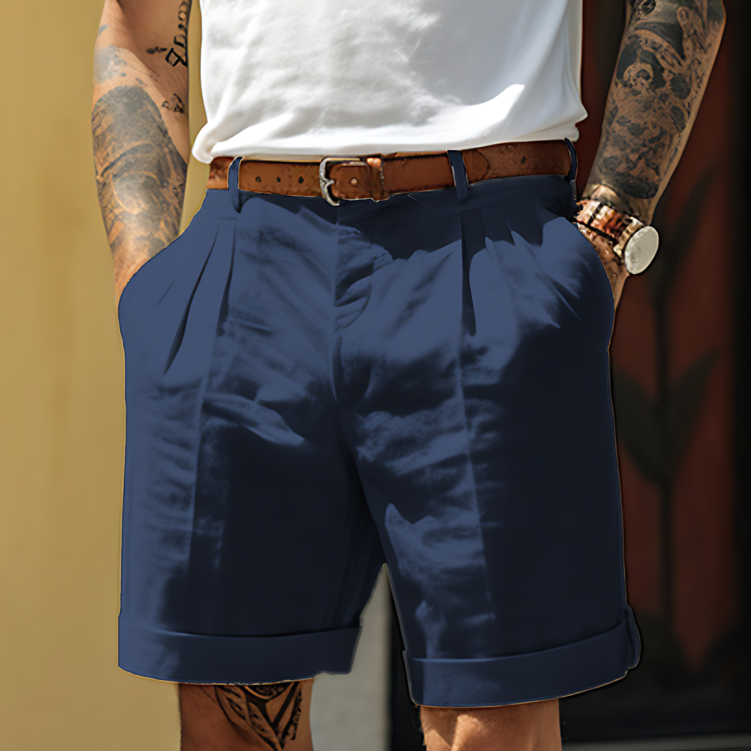 Homme Short Habillé à Plis avec Revers