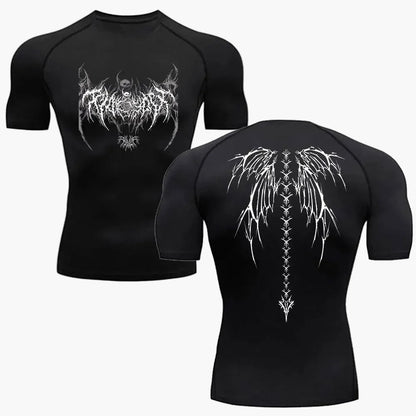 Homme T-shirt de Compression Manches Courtes avec Imprimé Tribal Style Metal