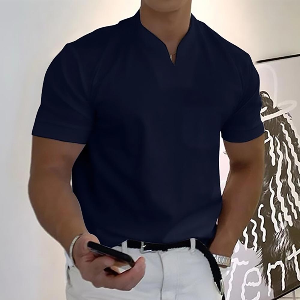 Homme T-Shirt Manches Courtes avec Col en V et Poche Poitrine Slim Fit