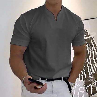 Homme T-Shirt Manches Courtes avec Col en V et Poche Poitrine Slim Fit