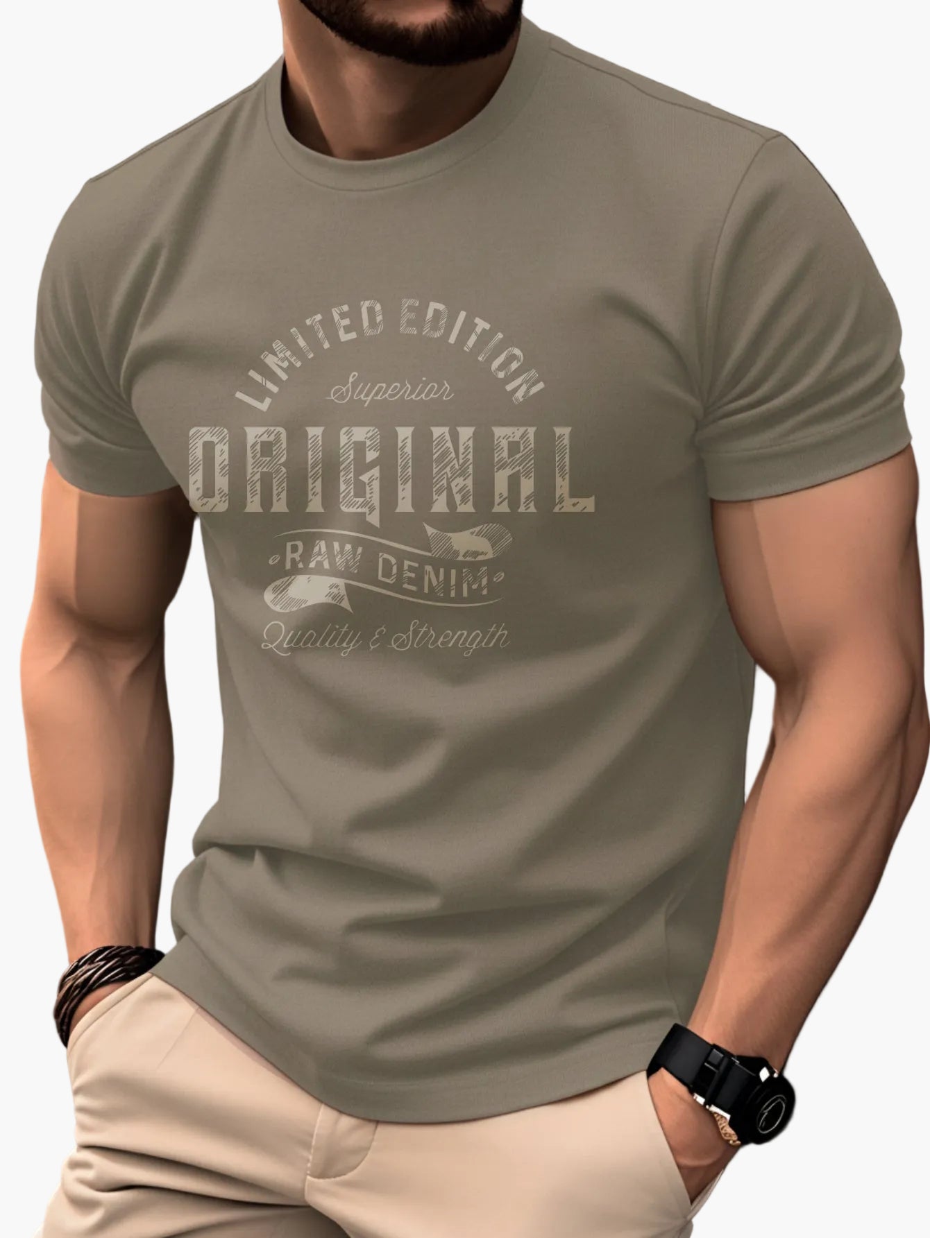 Homme T-Shirt Manches Courtes Col Rond avec Imprimé Vintage