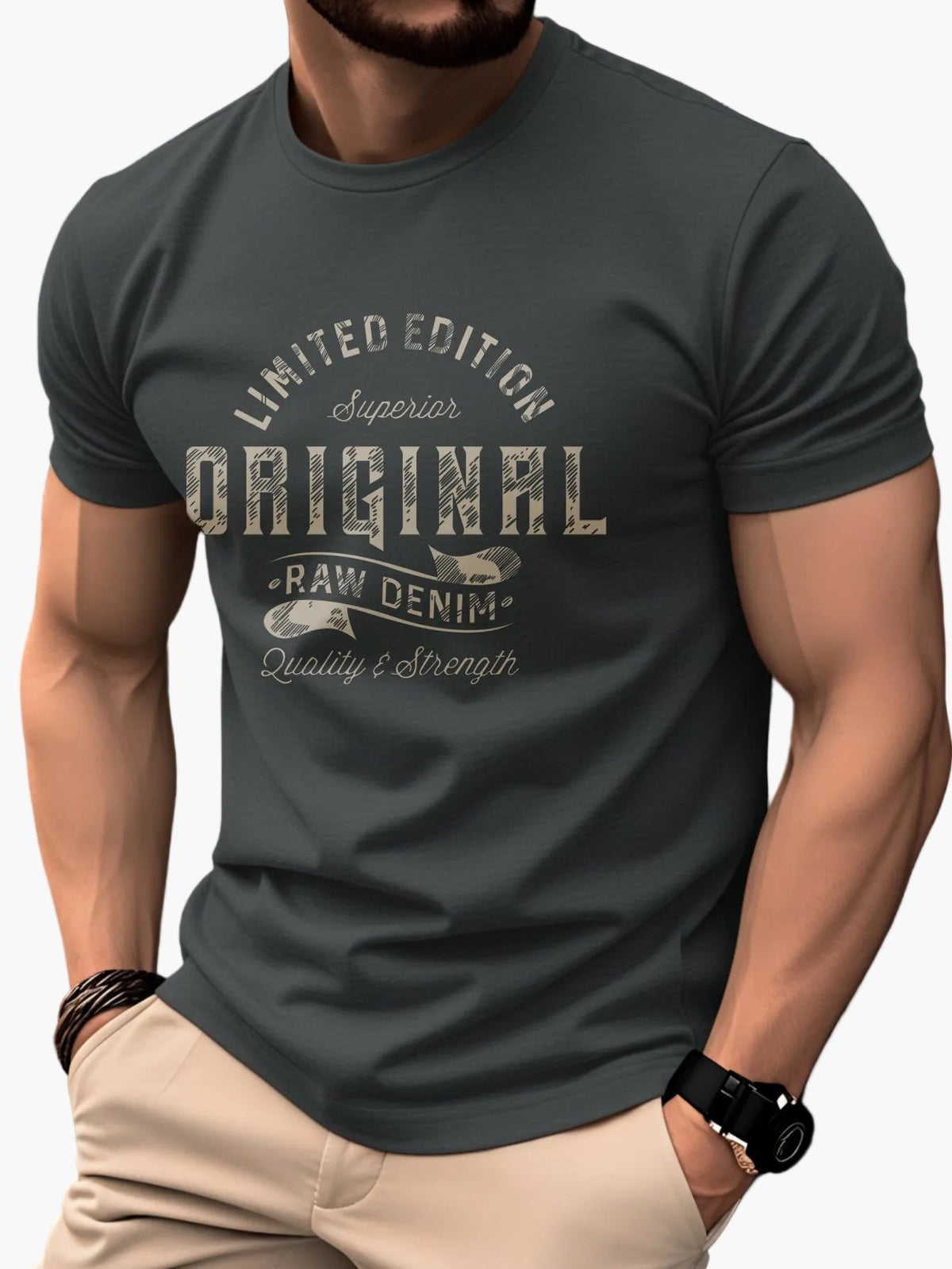 Homme T-Shirt Manches Courtes Col Rond avec Imprimé Vintage