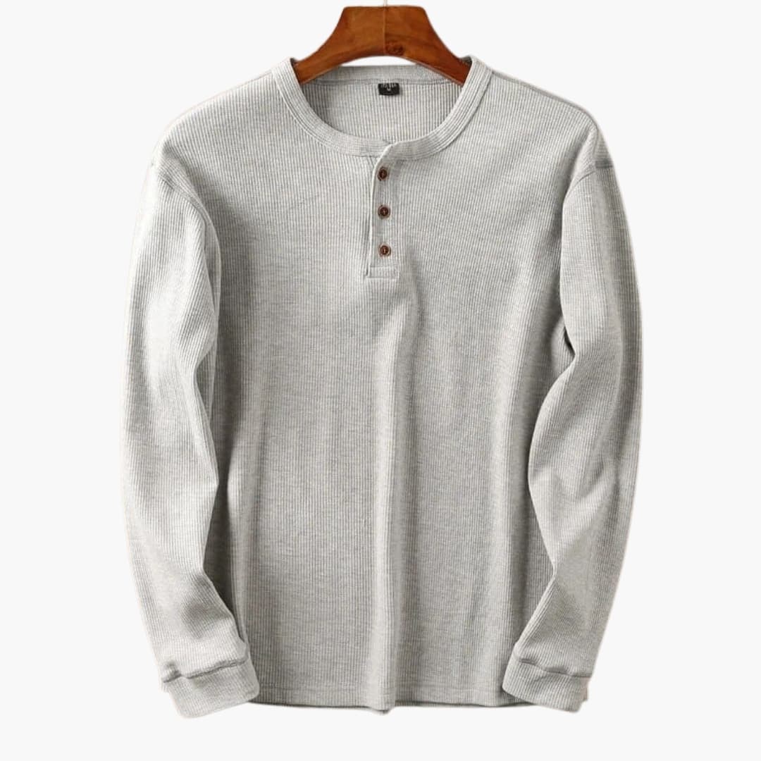 Homme T-shirt Manches Longues Henley col Rond avec Boutonnage