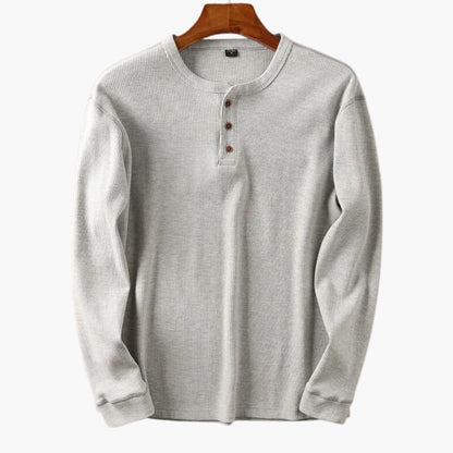 Homme T-shirt Manches Longues Henley col Rond avec Boutonnage
