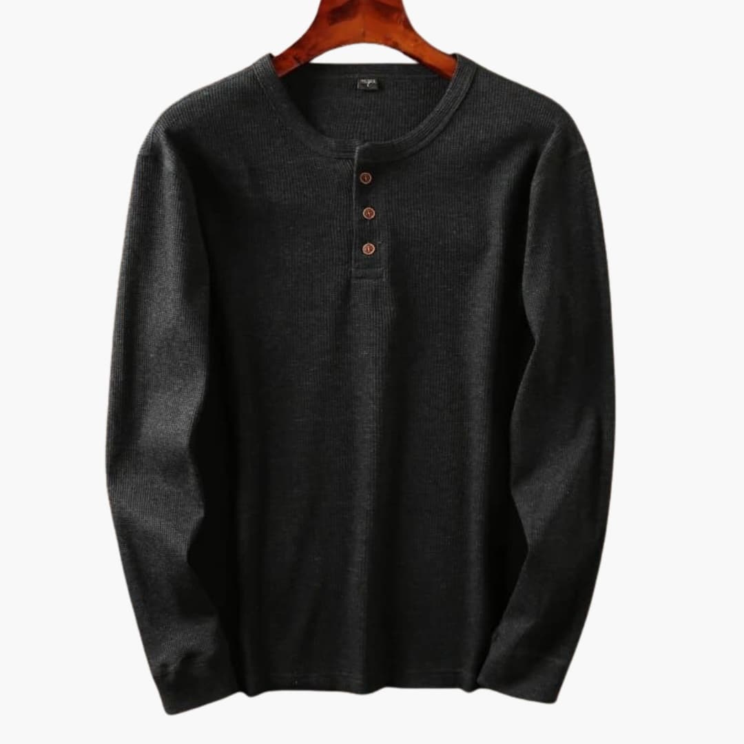 Homme T-shirt Manches Longues Henley col Rond avec Boutonnage