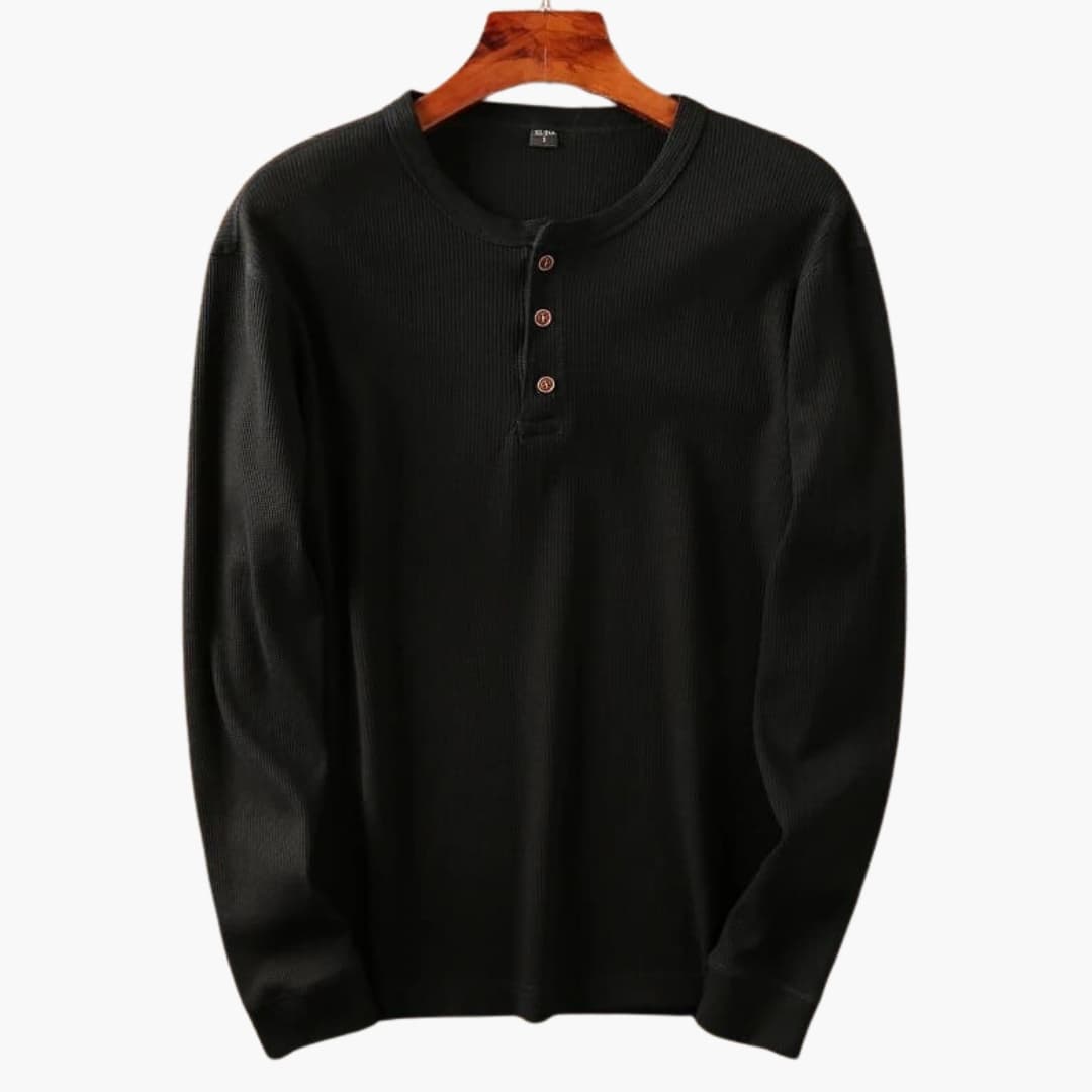 Homme T-shirt Manches Longues Henley col Rond avec Boutonnage