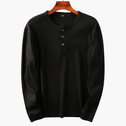 Homme T-shirt Manches Longues Henley col Rond avec Boutonnage