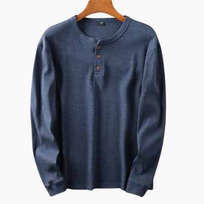 Homme T-shirt Manches Longues Henley col Rond avec Boutonnage