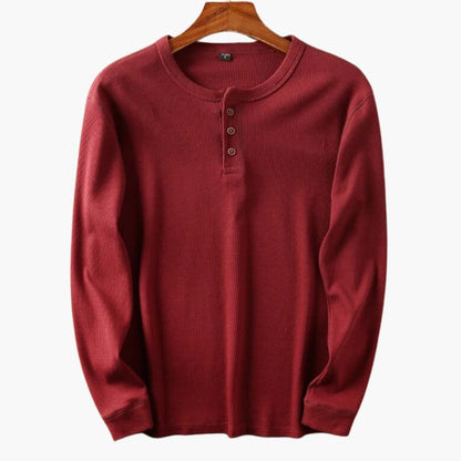 Homme T-shirt Manches Longues Henley col Rond avec Boutonnage
