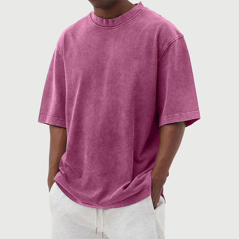 Homme T-Shirt Oversize Vintage Délavé à Col Rond et Manches Courtes