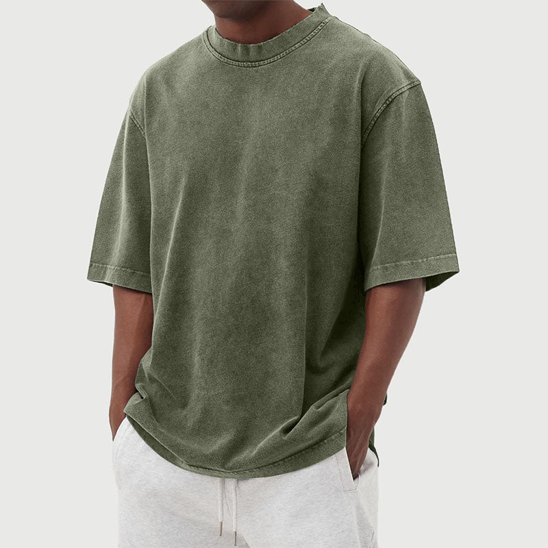 Homme T-Shirt Oversize Vintage Délavé à Col Rond et Manches Courtes