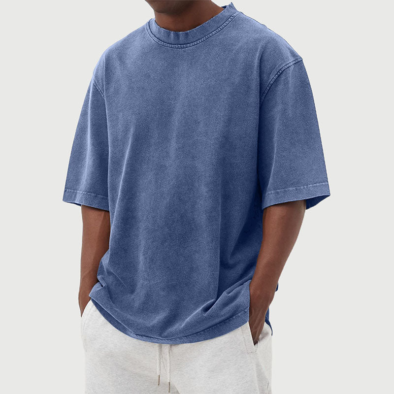 Homme T-Shirt Oversize Vintage Délavé à Col Rond et Manches Courtes