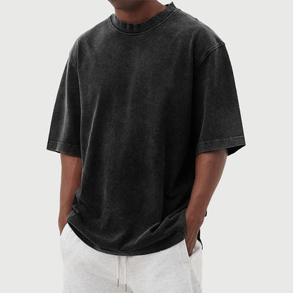 Homme T-Shirt Oversize Vintage Délavé à Col Rond et Manches Courtes