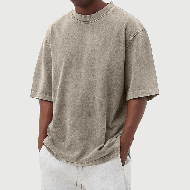 Homme T-Shirt Oversize Vintage Délavé à Col Rond et Manches Courtes
