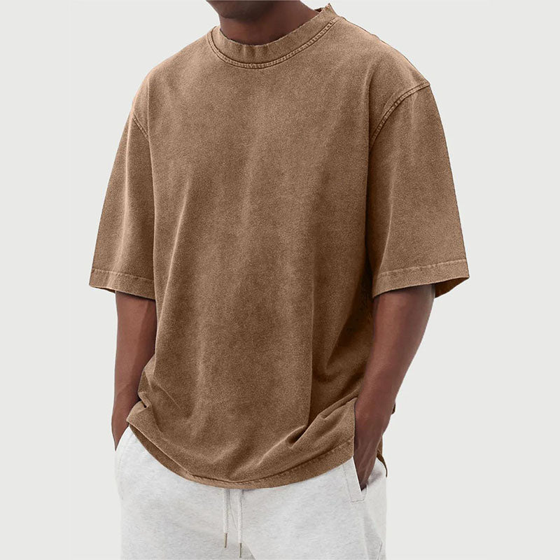 Homme T-Shirt Oversize Vintage Délavé à Col Rond et Manches Courtes