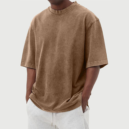 Homme T-Shirt Oversize Vintage Délavé à Col Rond et Manches Courtes