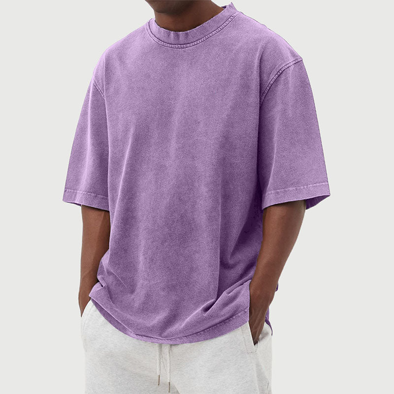 Homme T-Shirt Oversize Vintage Délavé à Col Rond et Manches Courtes