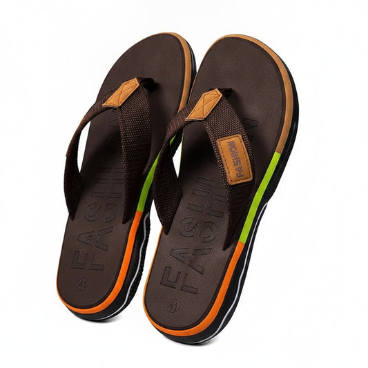 Men's Multicolor Strap Flip Flops with Non-Slip Sole - 1