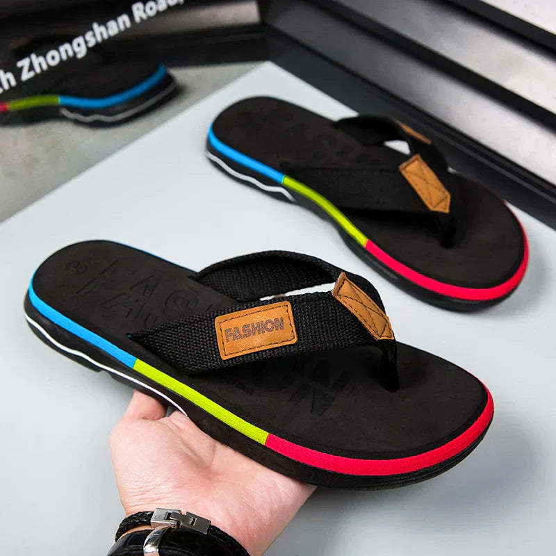Homme Tongs à Lanières Multicolores avec Semelle Antidérapante