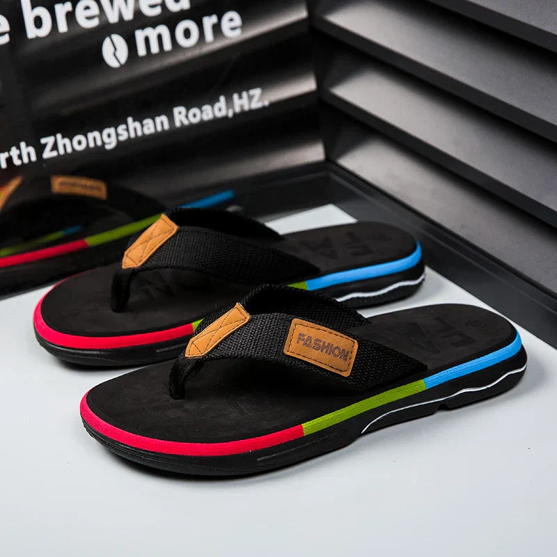 Homme Tongs à Lanières Multicolores avec Semelle Antidérapante