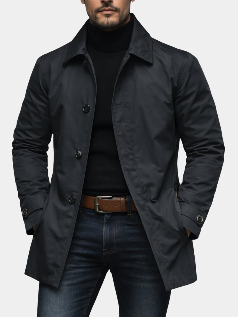 Homme Trench-coat mi-long Coupe Ajustée avec Doublure Matelassée et Fermeture Boutonnée