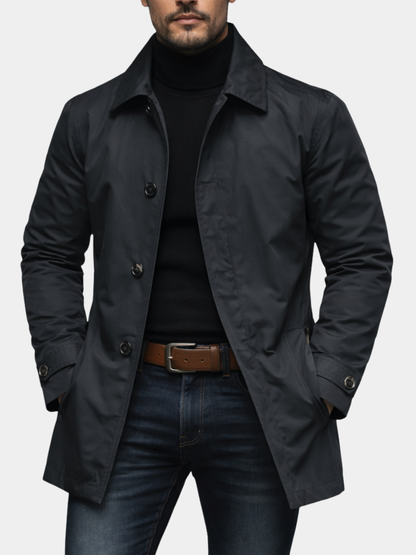 Homme Trench-coat mi-long Coupe Ajustée avec Doublure Matelassée et Fermeture Boutonnée