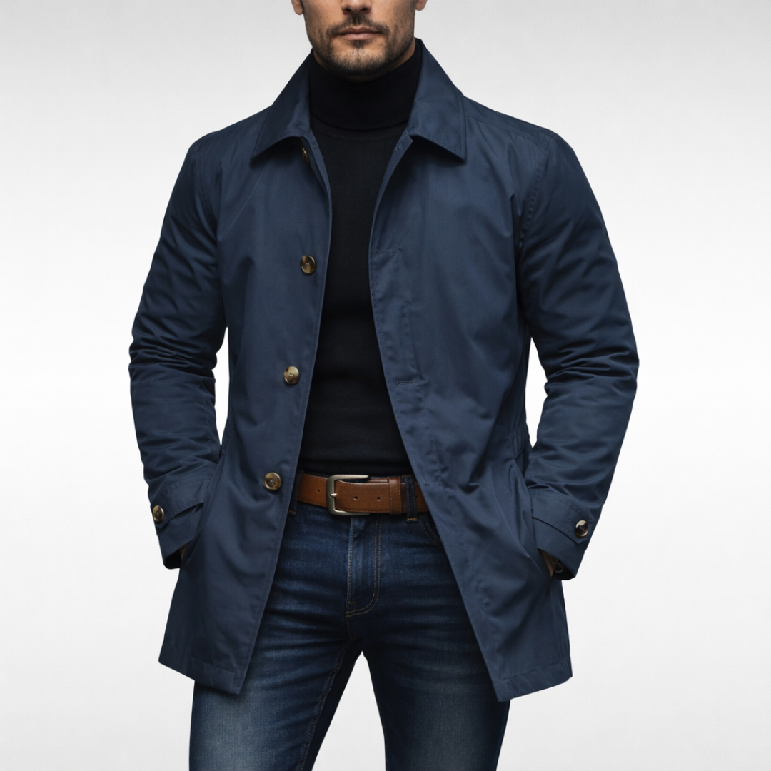 Homme Trench-coat mi-long Coupe Ajustée avec Doublure Matelassée et Fermeture Boutonnée