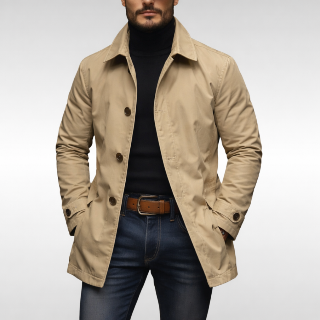 Homme Trench-coat mi-long Coupe Ajustée avec Doublure Matelassée et Fermeture Boutonnée