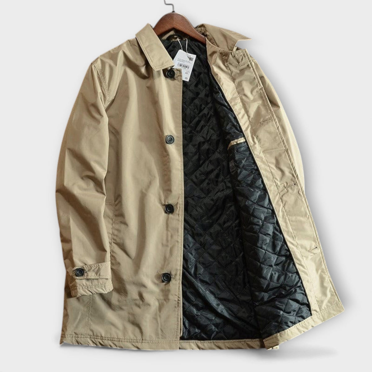 Homme Trench-coat mi-long Coupe Ajustée avec Doublure Matelassée et Fermeture Boutonnée