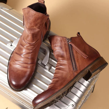 Men's Ankle Boots with Side Zip and Ruched Faux Leather Look