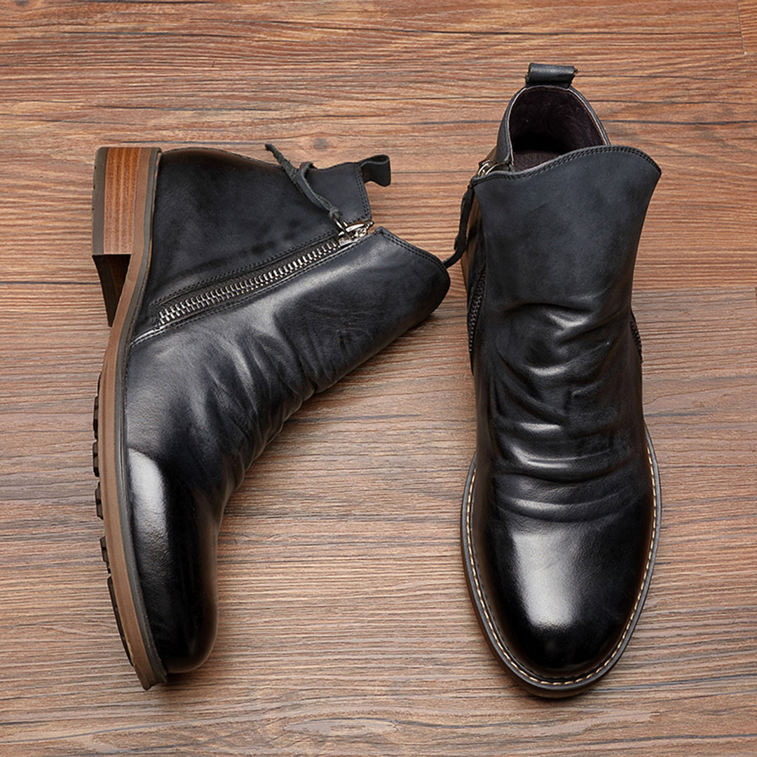 Men's Ankle Boots with Side Zip and Ruched Faux Leather Look