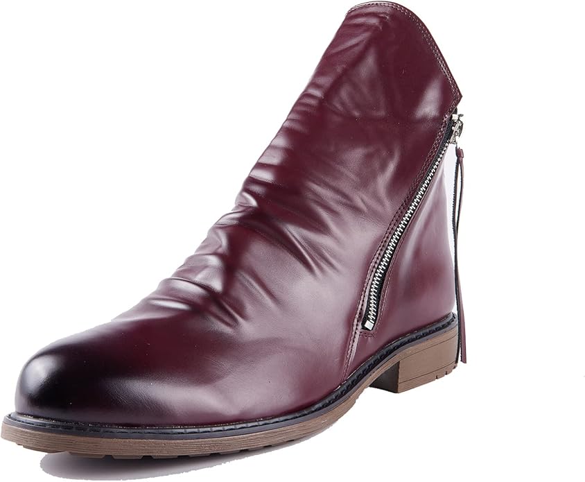 Men's Ankle Boots with Side Zip and Ruched Faux Leather Look