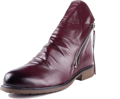 Men's Ankle Boots with Side Zip and Ruched Faux Leather Look