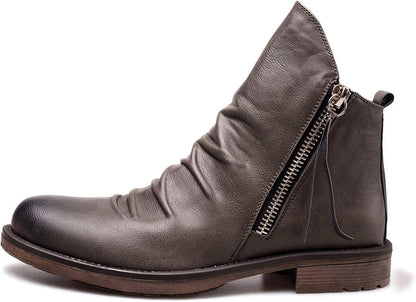 Men's Ankle Boots with Side Zip and Ruched Faux Leather Look