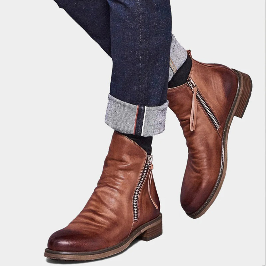 Men's Ankle Boots with Side Zip and Ruched Faux Leather Look