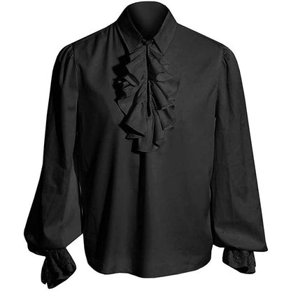 Men's Baroque Ruffle Shirt with Stand-Up Collar, Ruffle Chest and Lace Cuffs
