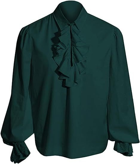 Men's Baroque Ruffle Shirt with Stand-Up Collar, Ruffle Chest and Lace Cuffs