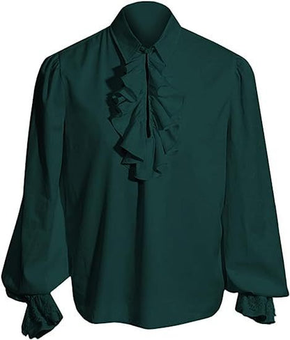 Men's Baroque Ruffle Shirt with Stand-Up Collar, Ruffle Chest and Lace Cuffs