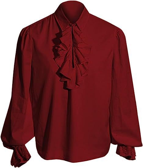 Men's Baroque Ruffle Shirt with Stand-Up Collar, Ruffle Chest and Lace Cuffs