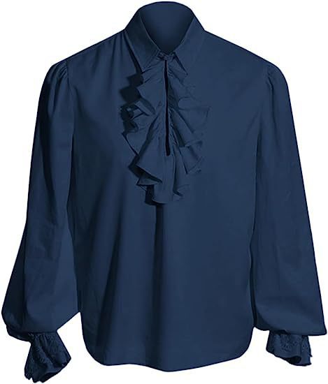 Men's Baroque Ruffle Shirt with Stand-Up Collar, Ruffle Chest and Lace Cuffs