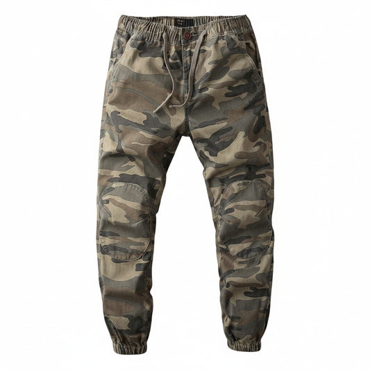 Men's Camouflage Cargo Pants with Elastic Waist and Tapered Ankles - 1