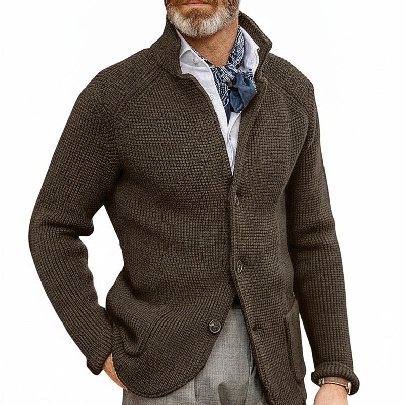 Men's Cardigan with Stand Collar and Button Closure, Long Sleeve