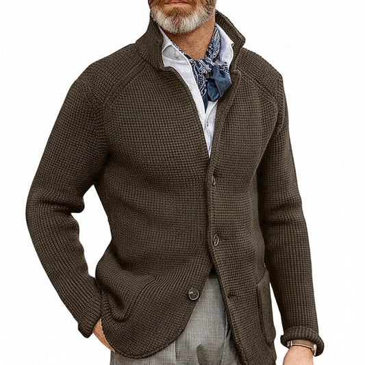 Men's Cardigan with Stand Collar and Button Closure, Long Sleeve