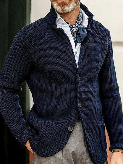 Men's Cardigan with Stand Collar and Button Closure, Long Sleeve